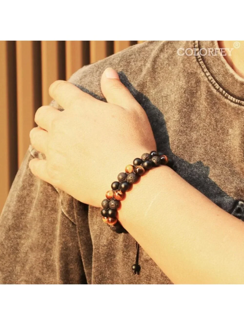 Handmade Triple Protection Bracelet - Tiger Eye, Black Onyx & Lava Rock Beads